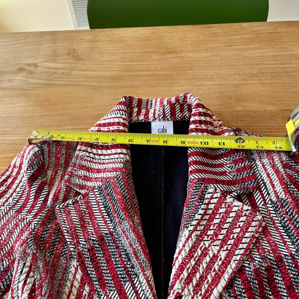 CAbi Red Patterned Tweed Jacket - Women's Button Front Blazer, Size S - Picture 7 of 8
